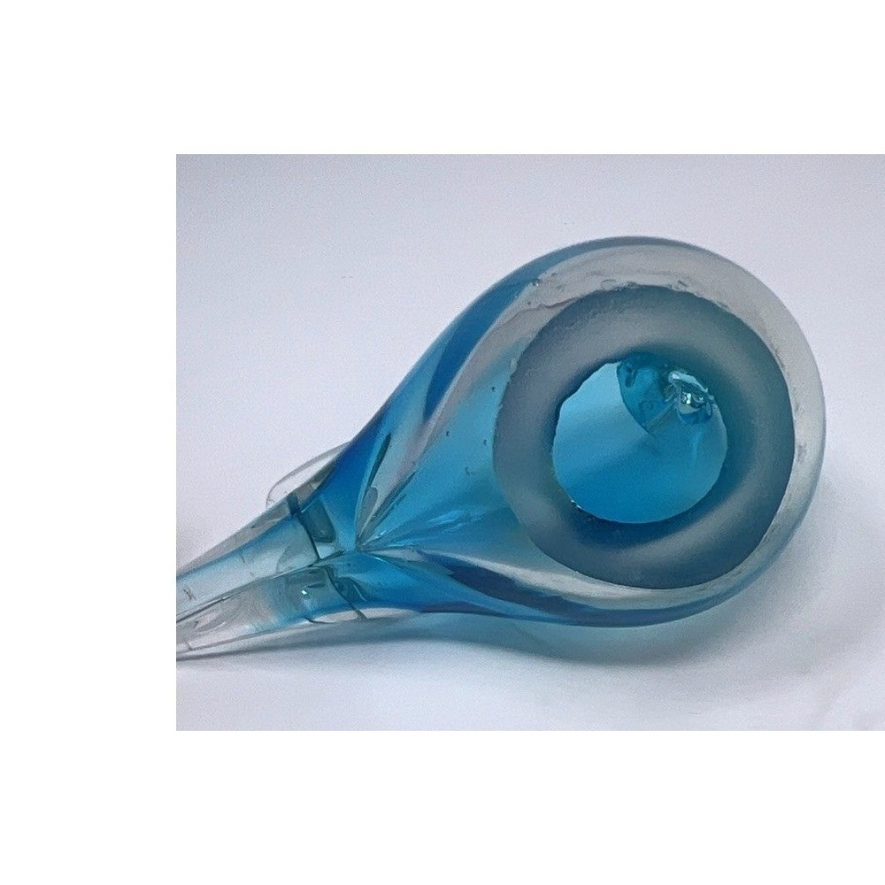 RARE HAND BLOWN GLASS BLUE Sparrow BIRD Of Happiness Style FIGURINE 5" w x 3" h - Picture 5 of 9